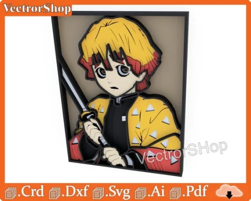 Corte láser multicapa Zenitsu Agatsuma - Decoración de pared anime y vectores SVG DXF AI para otakus