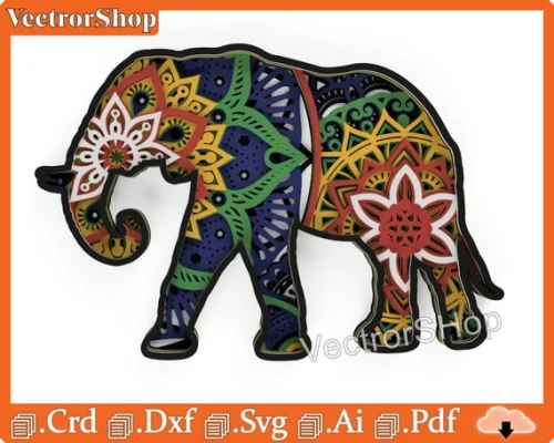 Mandala de Elefante Multicapa - Diseño de Corte Láser para Decoración de Paredes y Proyectos DIY
