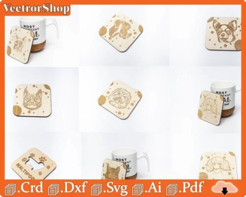 Posavasos de Perros y Gatos para Corte Láser | Archivos SVG, DXF, EPS para Glowforge y CNC