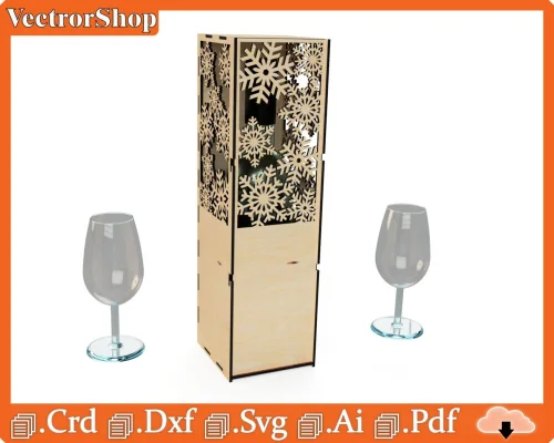 Caja de Vino de Corte Láser Temática Navideña - Plantillas CNC para Regalos Creativos