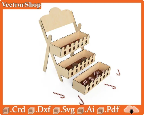 Repisa de 3 pisos para corte láser - Vectores decorativos para fiestas y eventos festivos
