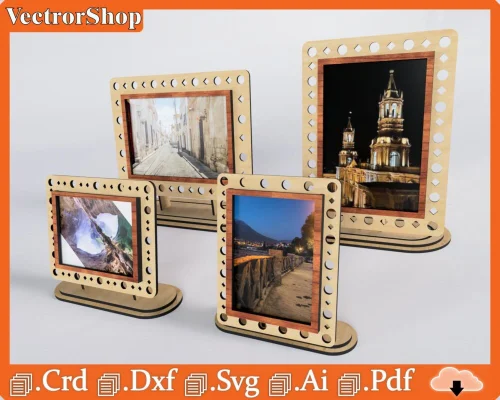 Portafotos personalizables para corte láser CNC - Diseño único y fácil de ensamblar