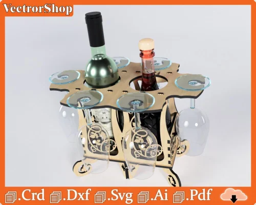 Caja para vino con soporte de copas - Diseño elegante para corte láser CNC