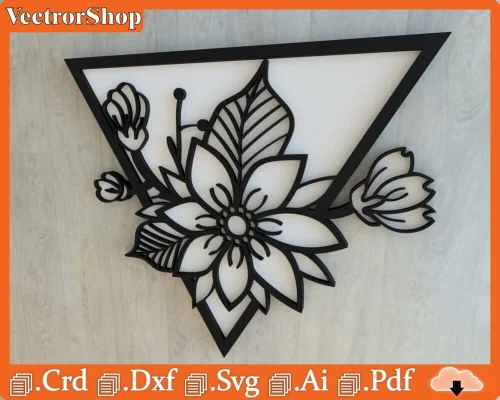 Triángulo de Rosas Vector para Corte Láser - Archivos Digitales para Decoración de Interiores
