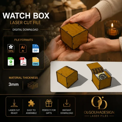 Wooden Watch Box SVG, Laser Cut File, Watch Holder Design, Digital Download