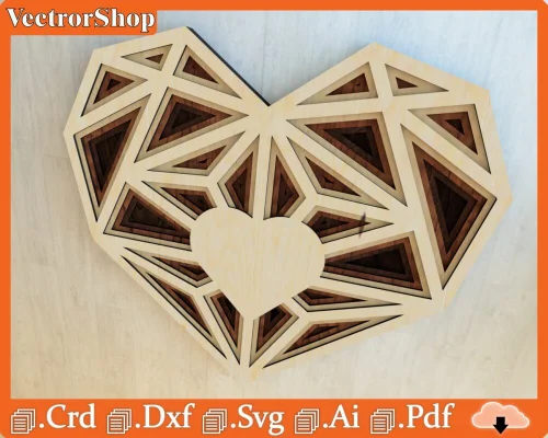 Corazón geométrico multicapas para corte láser - Decoración romántica y recuerdo de pared único