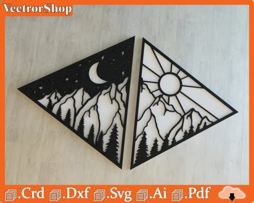 Siluetas para corte láser CNC: diseños de día y noche en vectores para creatividad infinita