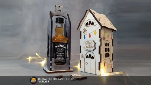 Caja de botellas navideña: archivos cortados con láser SVG, PDF, CDR (producto digital)