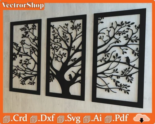 Cuadros de pared decorativos láser con diseño de árbol - Archivos para corte y decoración interior