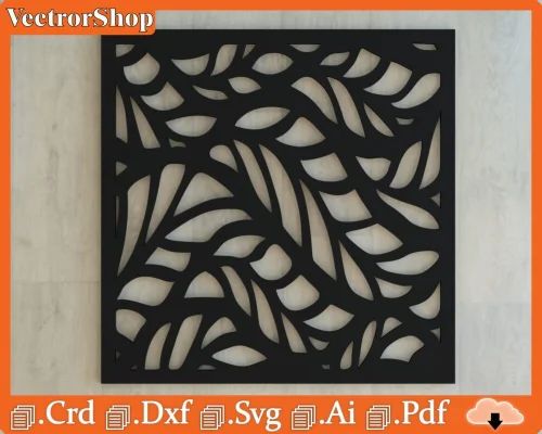 Cuadrado de Hojas Decorativas para Corte Láser - Archivos SVG DXF CDR para Pared