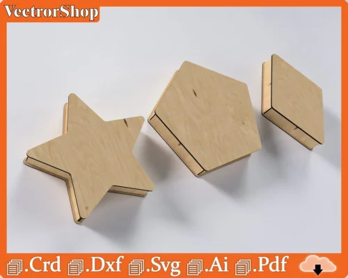 Cajas para Corte Láser: Estrella, Pentágono y Rombo - Vectores para CNC de Alta Calidad