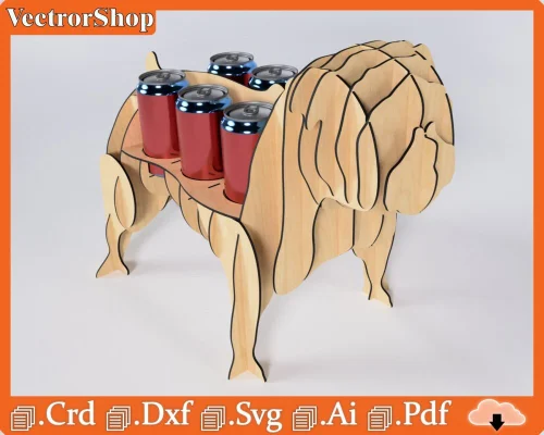 Organizador de cerveza Six Pack en forma de perro - Arte vectorial para corte láser