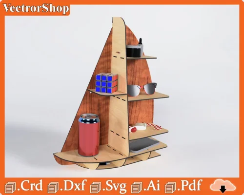 Repisa de Pared con Bote Decorativo - Vectores CNC para Decoración de Interiores