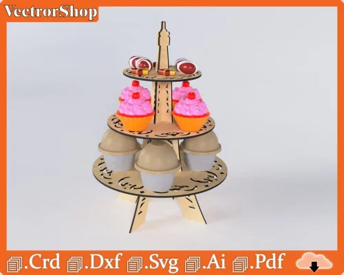 Soporte Decorativo de Corte Láser para Cupcakes y Pasteles - Torre de París Elegante