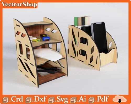 Soporte Organizador de Escritorio Personalizado para Corte Láser – Diseño Moderno y Funcional Bordado