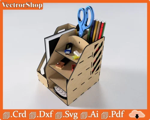 Organizador de escritorio moderno con corte láser - Estilo funcional para oficinas pequeñas