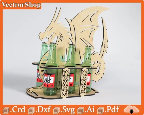 Soporte de Cerveza en Forma de Dragón - Diseño de Six Pack para Corte Láser CNC