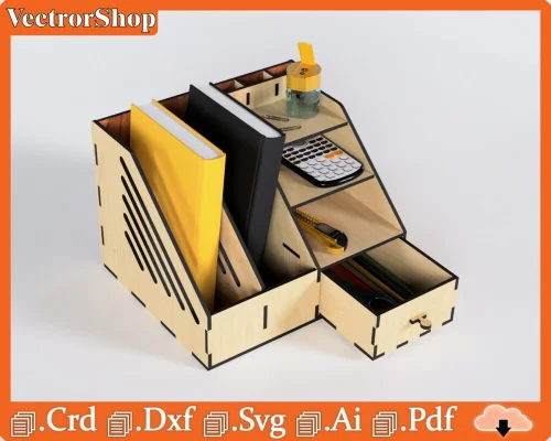 Organizador de mesa de contrachapado para estudiantes - Vector para corte láser ajustable