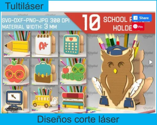 Paquete con 10 diseños de portalápices escolares