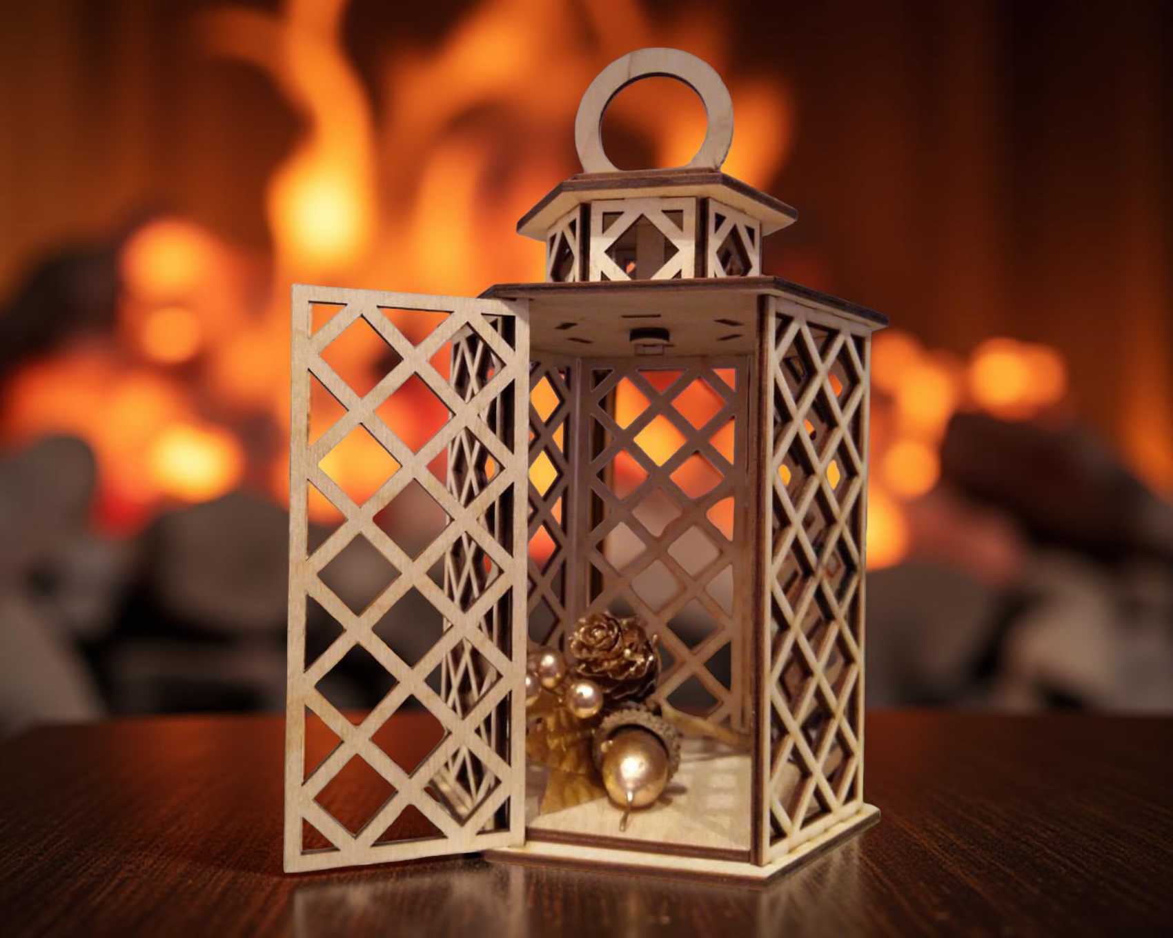 Farol hexagonal con celosía para corte láser - Lámpara decorativa de noche | DXF, SVG, AI, CDR, EPS