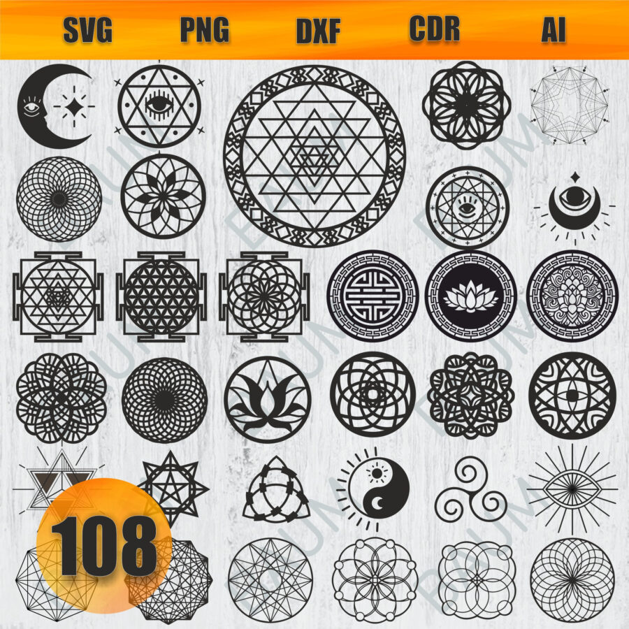 Simbolo Skip 108 símbolos de geometría sagrada para corte y grabado - Mandalas y ...