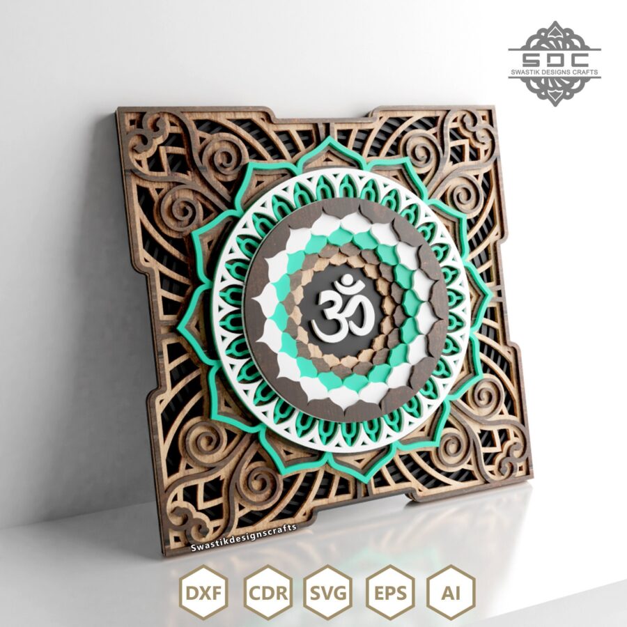 Simbolo Skip Mandala del loto con el símbolo Om multicapa para corte láser - Cuadro ...