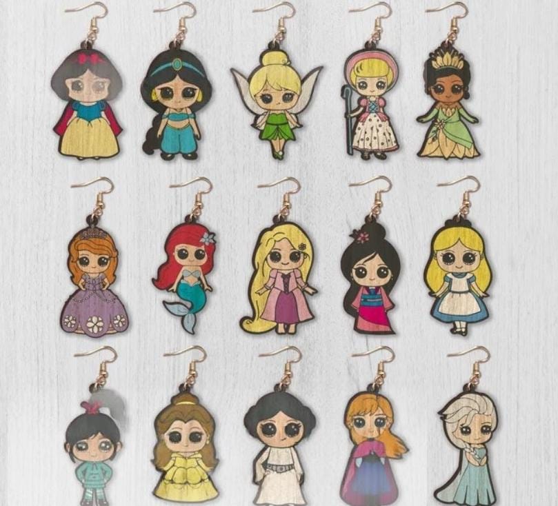 Pack de pendientes de princesas para corte láser - Personajes de cuento ...